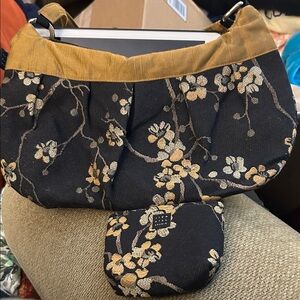 Chic Floral Black and Gold Shoulder Bag